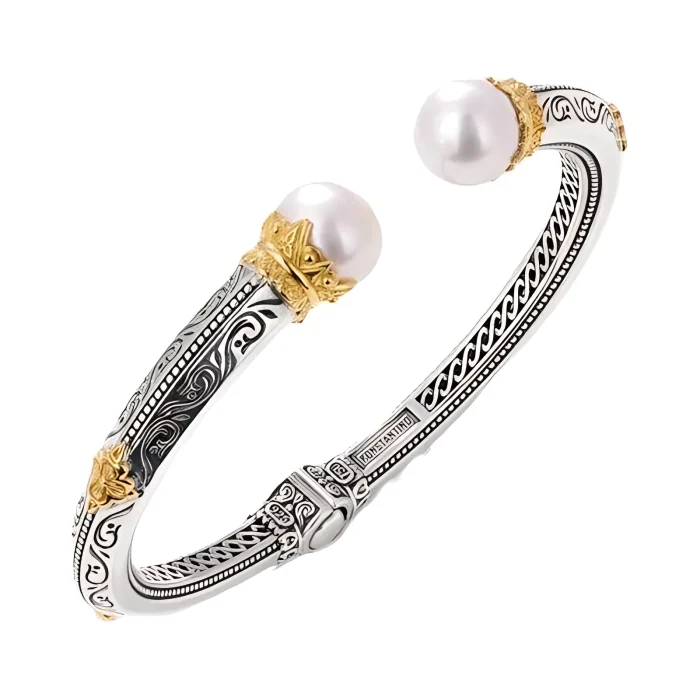Konstantino Muse Sterling Silver and 18k Yellow Gold Pearl Bracelet