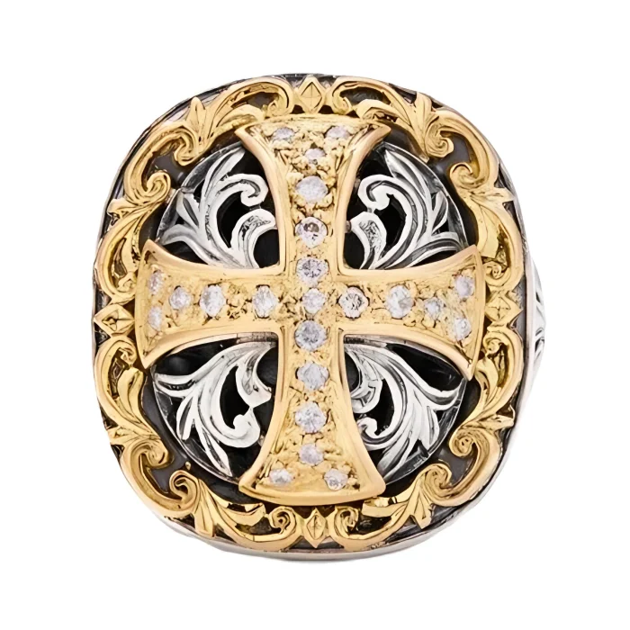 Konstantino Sterling Silver and 18k Yellow Gold Diamond Cross Ring