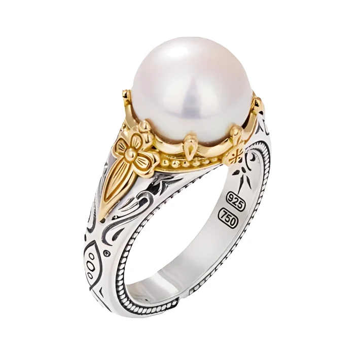 Konstantino Muse Sterling Silver and 18k Yellow Gold Round Pearl Ring