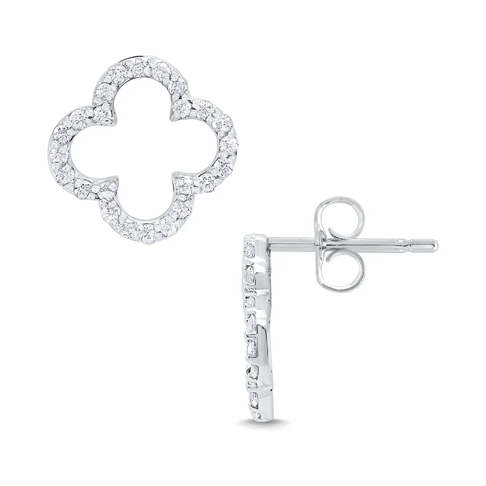 KC Designs 14k White Gold Diamond Open Clover Earrings