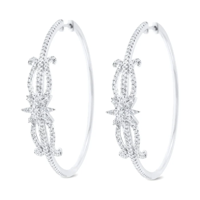 KC Designs 14k White Gold Diamond Hoop Earrings with Center Design