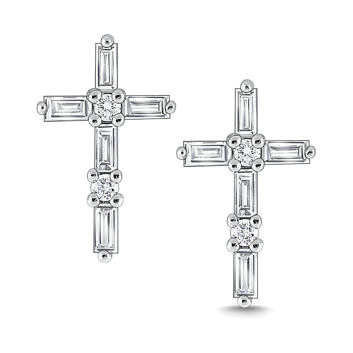 KC Designs 14k White Gold Diamond Mosaic Cross Stud Earrings