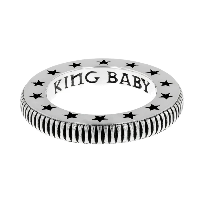 King Baby Coin Edge Stackable Ring with Engraved Stars, Size 7