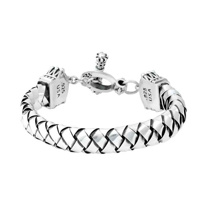 King Baby Flat Silver Braided Bracelet with Crown Toggle Clasp