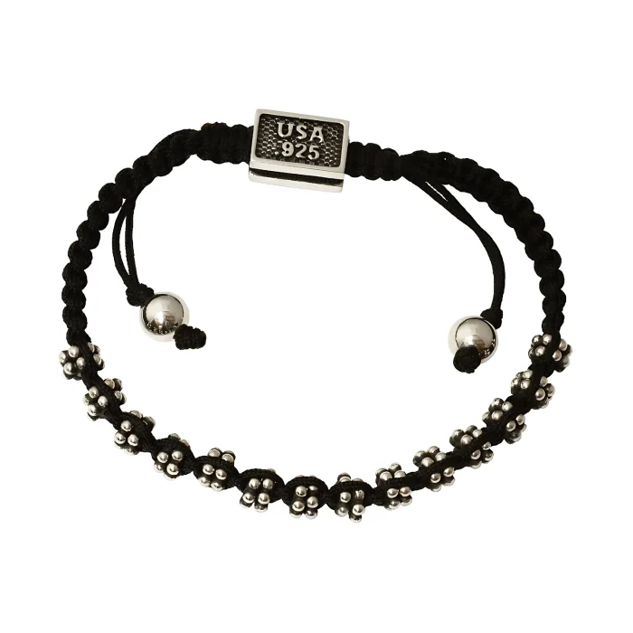King Baby Stackable Black Macrame Bracelet with 1mm Rivets