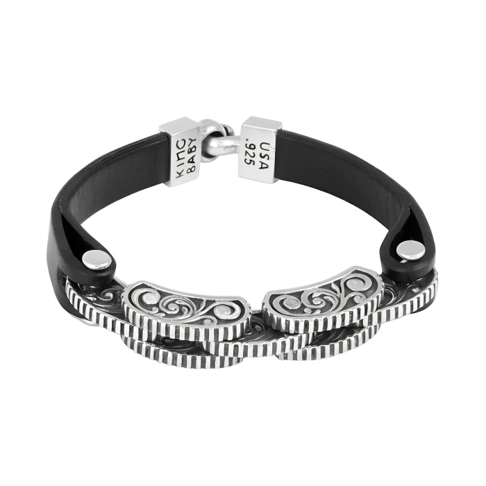 King Baby Black Leather Strap Bracelet with Rotor