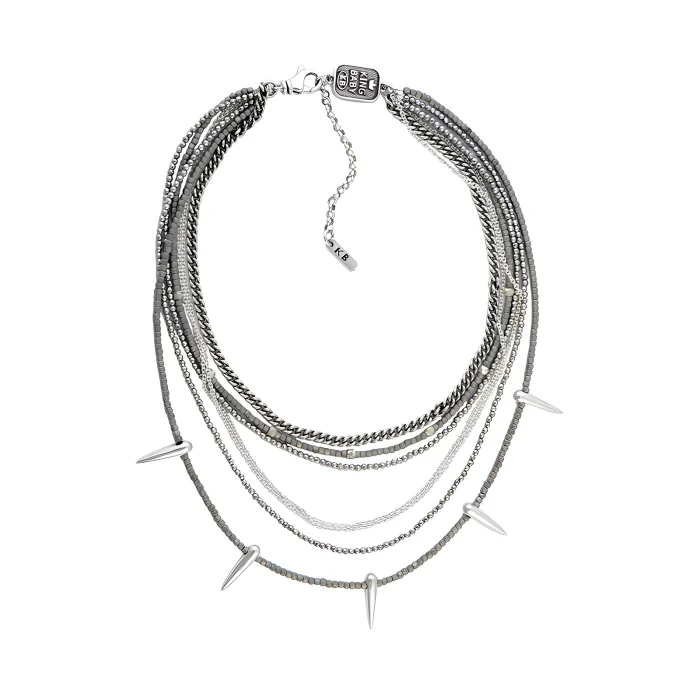 King Baby Multi-Layered Necklace with Hematite Beads and Sterling Silver Chain