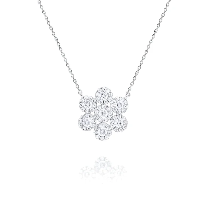 KC Designs 14k White Gold Diamond Round Halo Cluster Pendant Necklace