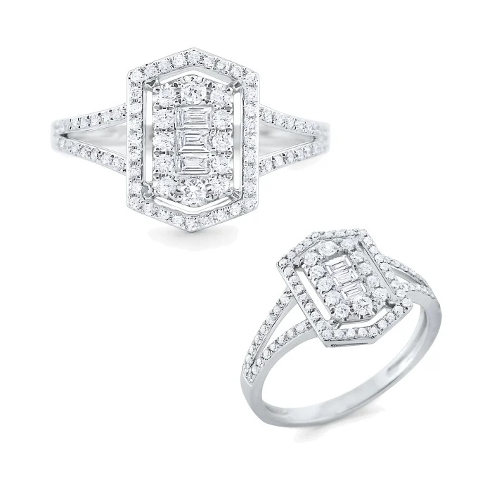 KC Designs 14k White Gold Baguette and Round Diamond Ring