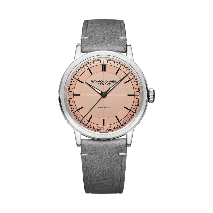 Raymond Weil Millesime Automatic 39mm Salmon Sector Dial Grey Strap