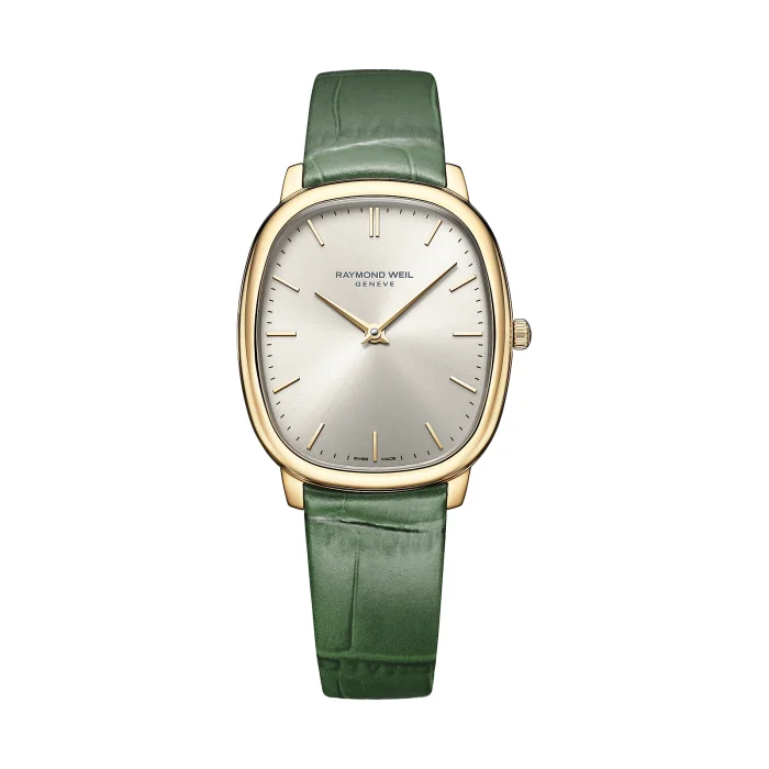 Raymond Weil Toccata Heritage 31 x 36mm Gold PVD Old Silver Dial Green Leather