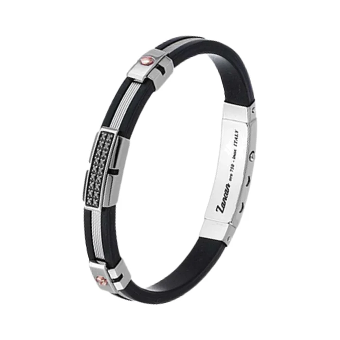 Zancan Sterling Silver and Rose Gold Black Spinel Bracelet