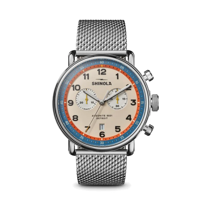 Shinola Canfield C56 Chronograph 43mm Cream Dial Mesh Bracelet