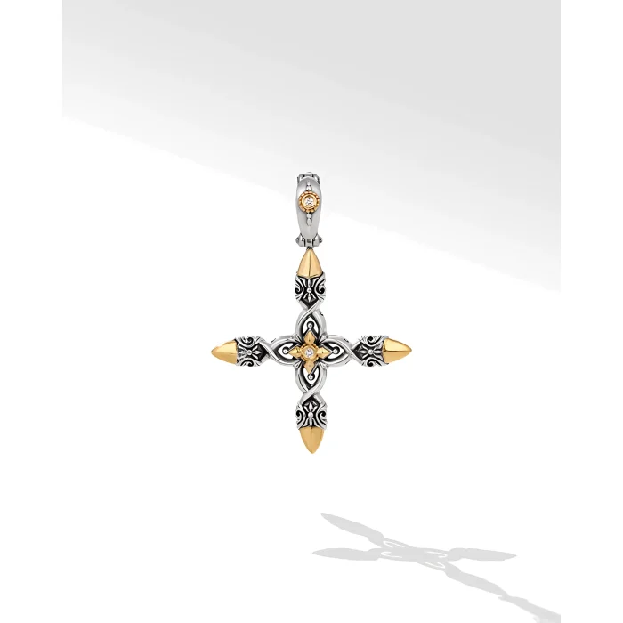 Konstantino Sterling Silver and 18k Yellow Gold Diamond Cross Pendant