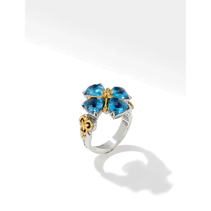 Konstantino Anthos Sterling Silver and 18k Yellow Gold Blue Spinel Flower Ring