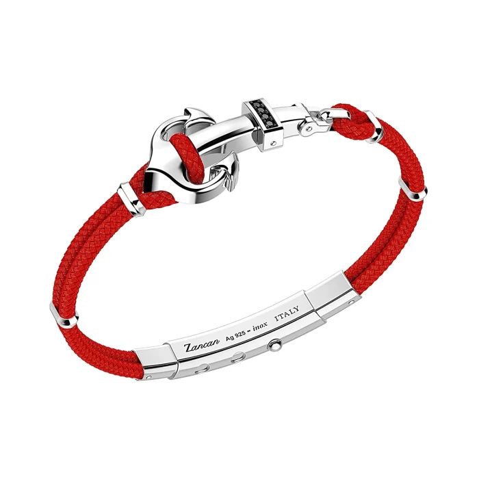 Zancan Regata Sterling Silver Black Spinel Anchor Kevlar Bracelet