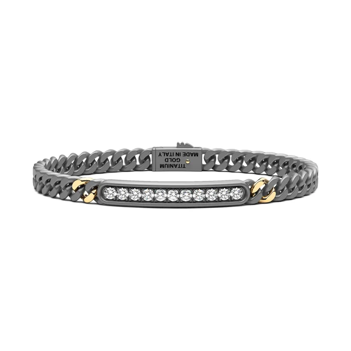 Zancan Eternity Titanium 18k Yellow Gold and Titanium Diamond Cuban Link Bracelet