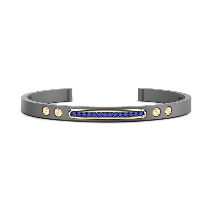 Zancan Eternity Titanium 18k Yellow Gold and Titanium Blue Sapphire Bracelet