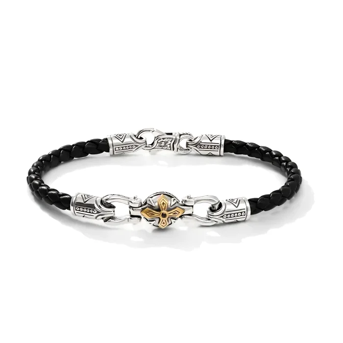 Konstantino Bronze and Black Leather Bracelet