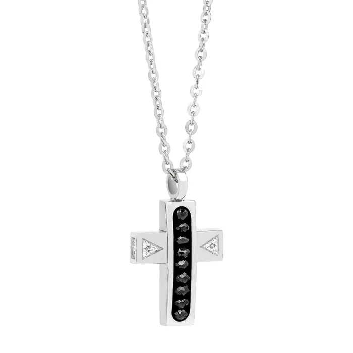 Zancan 18k White Gold Diamond Cross with Black Spheres