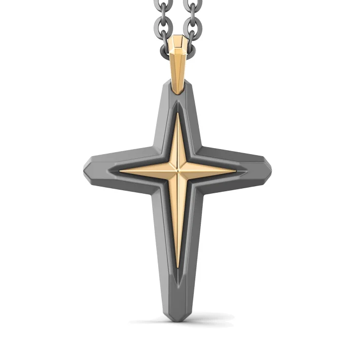 Zancan Eternity Titanium 18k Yellow Gold and Titanium Cross Necklace