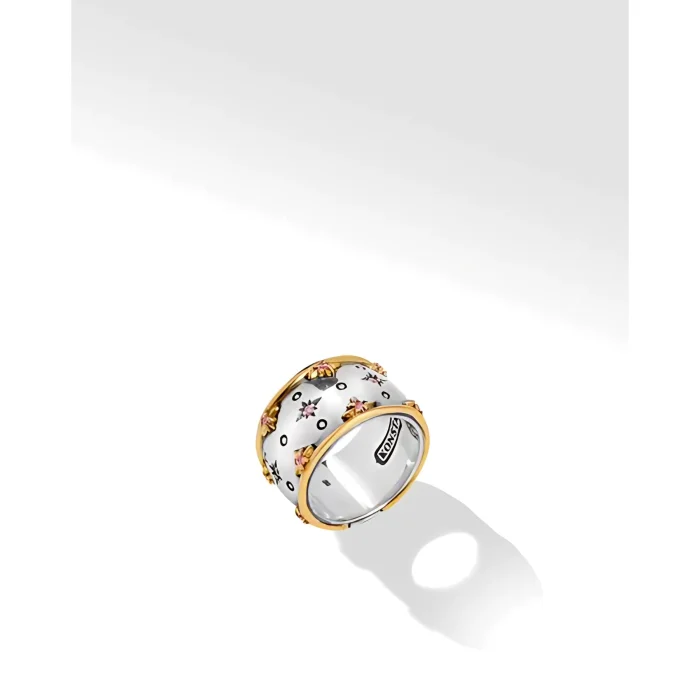 Konstantino Sterling Silver and 18k Yellow Gold Morganite and Crystal Ring