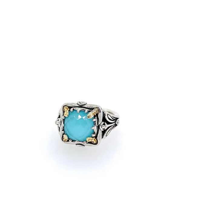 Konstantino Gen K Sterling Silver and 18k Yellow Gold Turquoise Doublet Ring