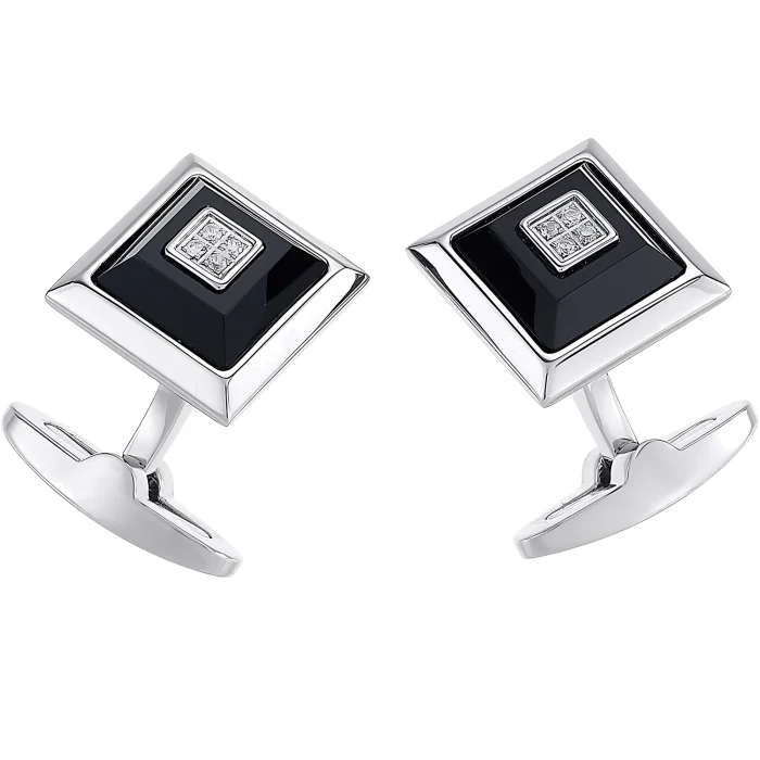 Zancan Stainless Steel Black Onyx and White Sapphire Cuff Bracelet