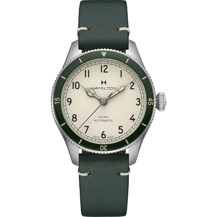 Hamilton Khaki Aviation Pilot Pioneer Auto 38mm White Dial Green Strap