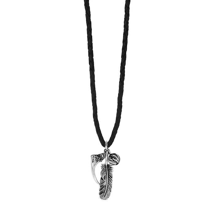 King Baby Raven Feather and Claw Leather Necklace