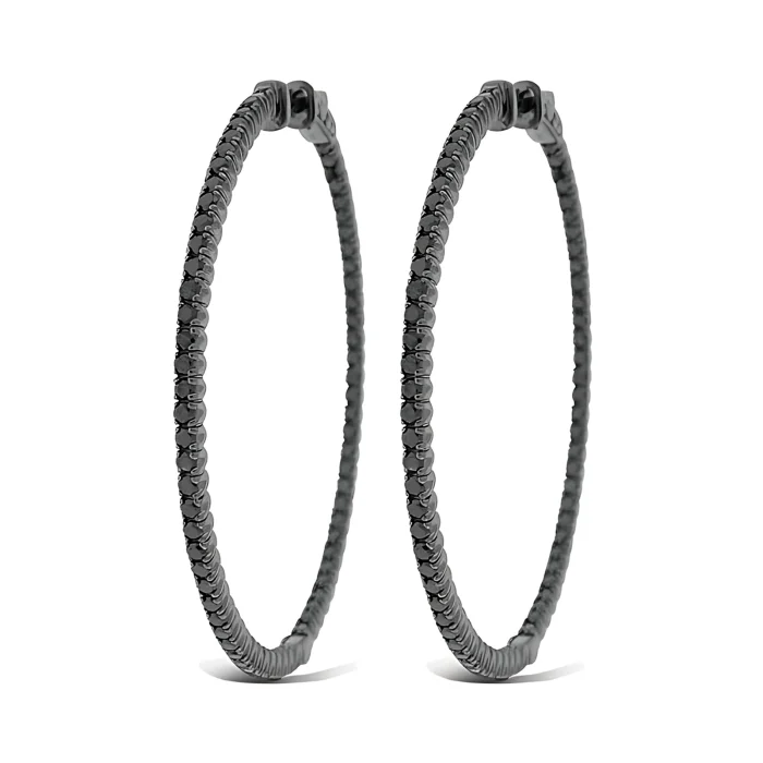 KC Designs 14k Gold With Black Rhodium Large Inside-Out Hoop Earrings With Black Diamonds