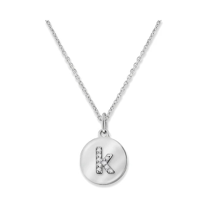 KC Designs 14k White Gold Diamond Mini Disc Initial "k" Necklace