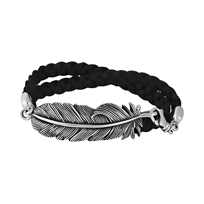 King Baby Double Wrap Leather Bracelet With Raven Feather