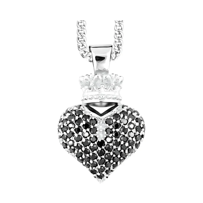 King Baby Large 3D Black Pave CZ Crowned Heart Pendant