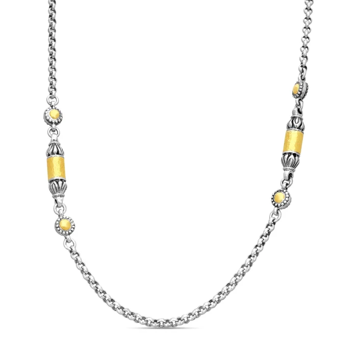 Konstantino Aspasia Sterling Silver and 18k Yellow Gold Bullet Station Necklace, 20 Inch