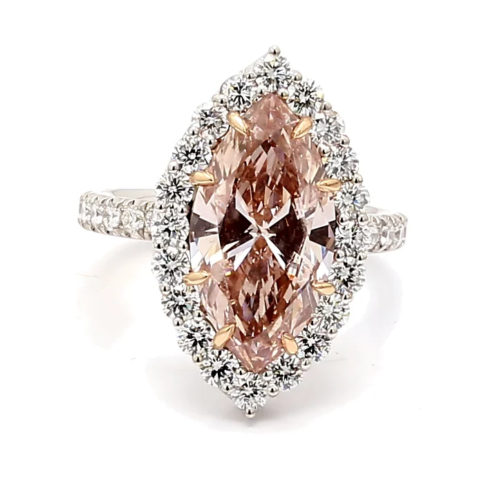 Lab-Grown Fancy Intense Pink Marquise Diamond Halo Ring, 6.35 ct tw