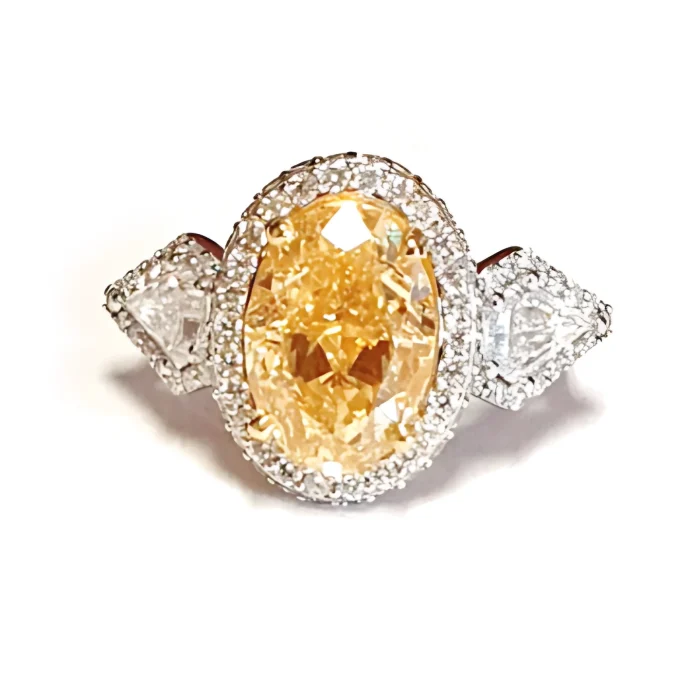 Lab-Grown Fancy Intense Yellow Oval Diamond Halo Ring, 6.85 ct tw