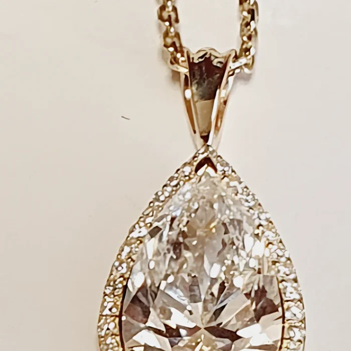 Lab-Grown Pear Diamond Halo Pendant, 4.42 ct tw