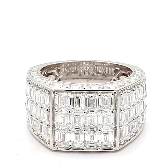 Men's 14K Gold Lab-Grown Emerald-Cut and Round Diamond Ring, 9.80 ct tw