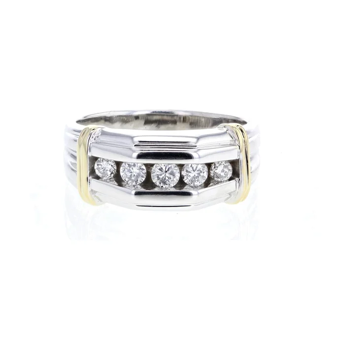 Men's 14K Two-Tone Gold Five-Stone Diamond Ring, 0.50 ct tw