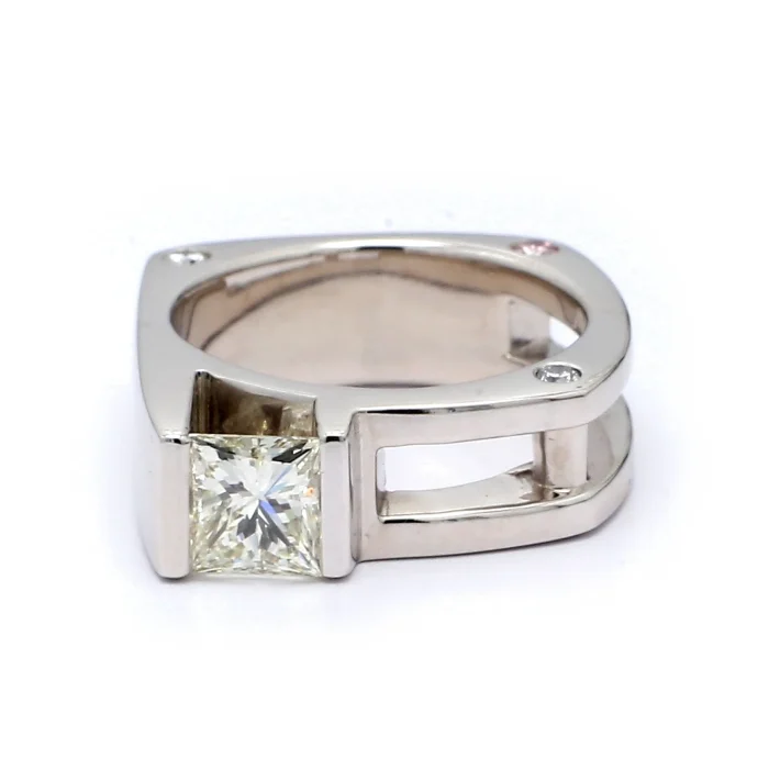 Men's 14K White Gold Princess-Cut Diamond Ring, 1.39 ct tw