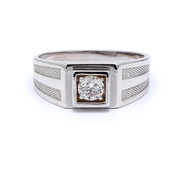 Men's 14K White Gold Solitaire Diamond Ring, 0.50 ct