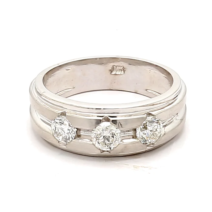 Men's 14K White Gold Three-Stone Diamond Ring, 1.15 ct tw