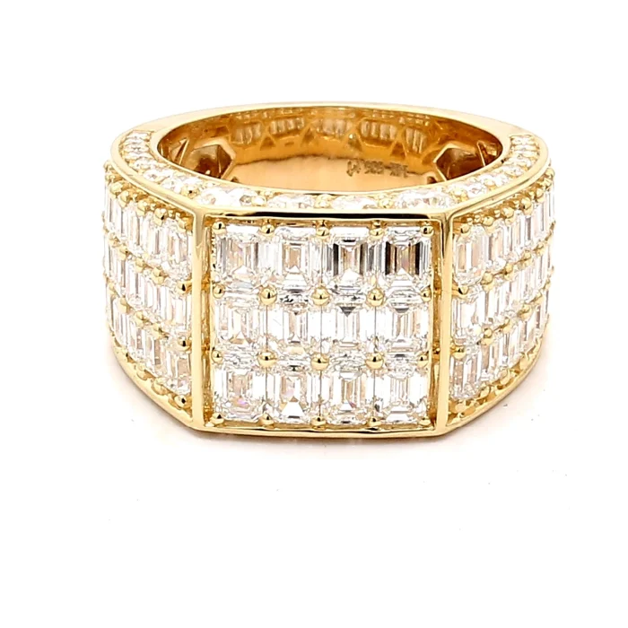 Men's 14K Yellow Gold Lab-Grown Emerald-Cut and Round Diamond Ring, 9.78 ct tw