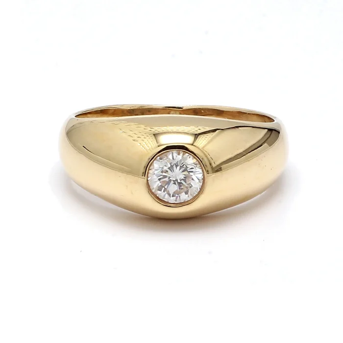 Men's 14K Yellow Gold Solitaire Diamond Ring, 0.70 ct