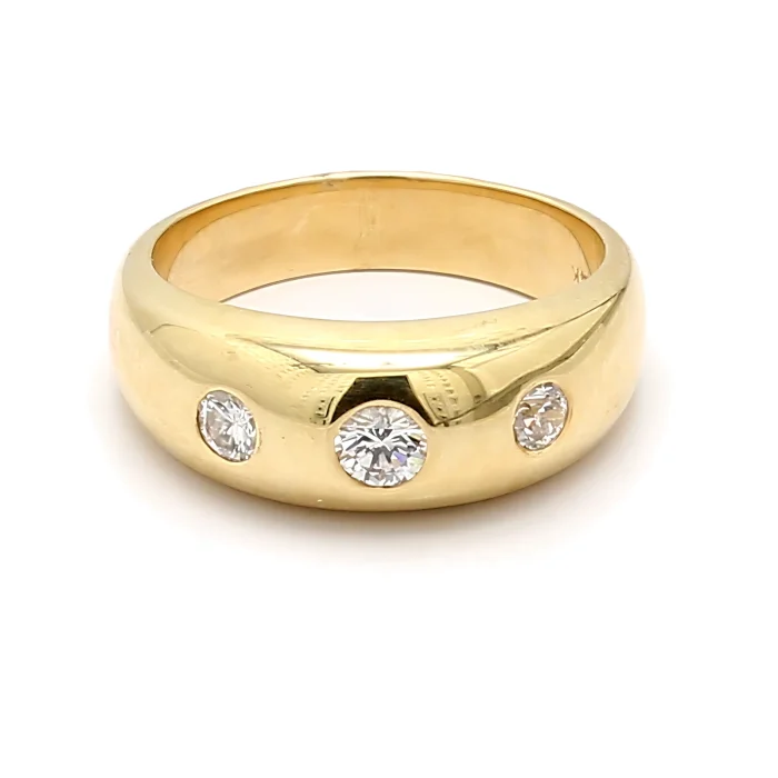 Men's 14K Yellow Gold Three-Stone Diamond Ring, 0.36 ct tw