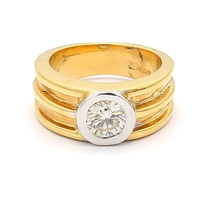 Men's 18K Two-Tone Gold Diamond Ring, 1.10 ct