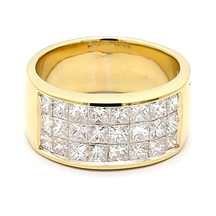 Men's 18K Yellow Gold Invisible-Set Princess Diamond Band, 3.00 ct tw