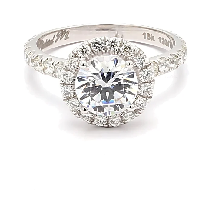 Michael M 18K White Gold Halo Diamond Semi-Mount, 0.82 ct tw