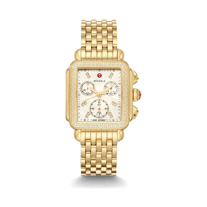Michele Deco 18K Gold-Plated Diamond Chronograph Watch
